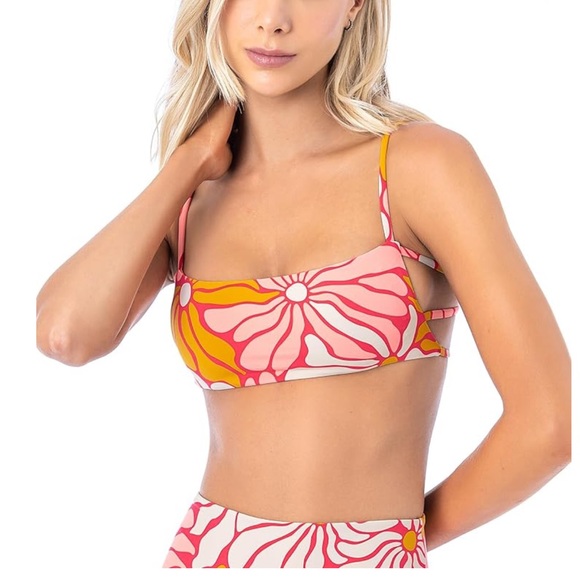 Maaji Pink and Yellow Floral Bikini Top